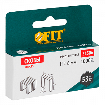Скобы для степлера 11,3х 6мм, Тип 53, закаленные, уп=1000шт. ПРОФИ /FIT 31306 (20)