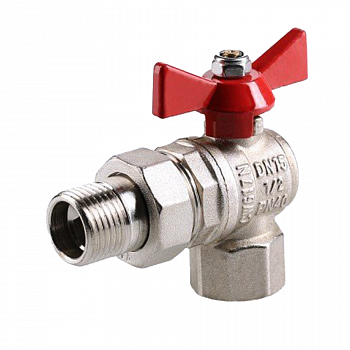 Кран шаровый (15) 1/2" ВН/НР со сгоном, угловой, бабочка, никель /Valtec VT.228.04 (8)