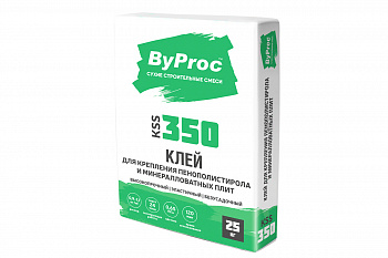 Клей цементный 350-KLW для плит из пенополистирола (для скрепленной теплоизоляции) 25кг /ByProc /БиПрок (48)
