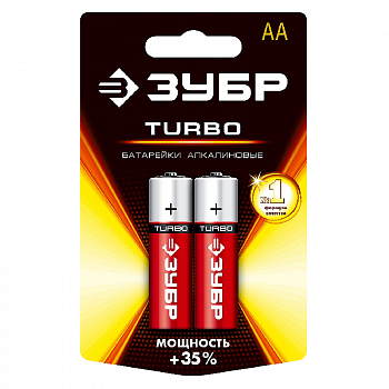 Батарейка алкалиновая 1,5В, тип АА (1уп=2шт) блистер, TURBO /Зубр 59213-2C_z01 (30/1)