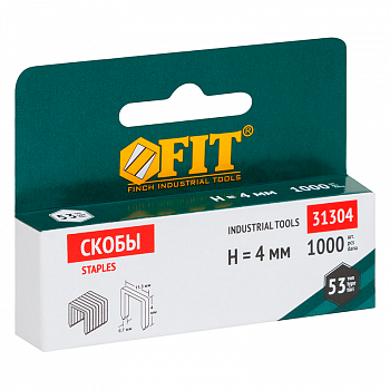 Скобы для степлера 11,3х 4мм, тип 53, закаленные, уп=1000шт. ПРОФИ /FIT 31304 (20)