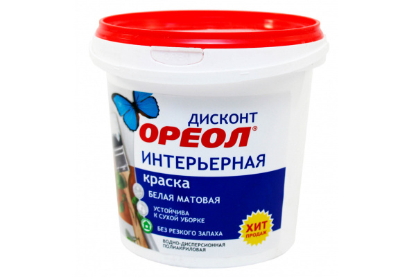 Краска водно-дисперсионная для потолков  1,5кг супербелая  ОРЕОЛ-Дисконт  6