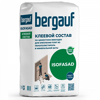 Клей цементный Isofasad, для плит из пенополистерола и минеральной ваты, 25кг /Bergauf /Бергауф (56)