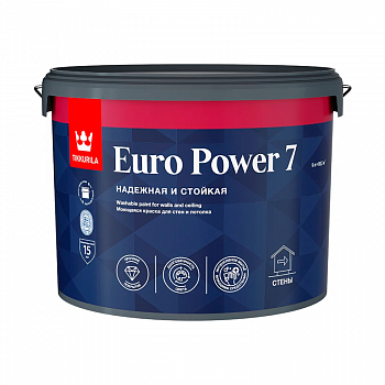 Краска водно-дисперсионная моющаяся, 9л, база А матовая ЕВРО-7 POWER /Тиккурила