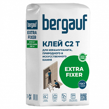 Клей цементный C2T Extra Fixer усиленный, для керамогранита, природного и искуственного камня, 25кг /Bergauf /Бергауф (56)