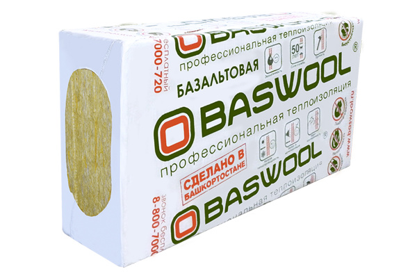 Утеплитель базальт. 70кг м3 BASWOOL ВЕНТФАСАД (100x1200x600мм) плита (1уп.=3шт=0,216 м3=4,32м2) (32)