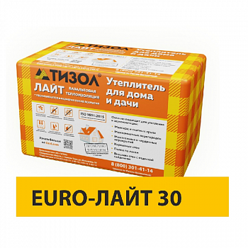 Утеплитель базальтовый 30кг/м3 EURO-ЛАЙТ 30 (100*1000*600мм) плита (1уп=6шт=0,36м3=3,6м2) /Тизол (8)