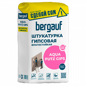 Штукатурка гипсовая Aqua Putz Gips, влагостойкая, толщина слоя от 5 до 30мм, 25кг /Bergauf /Бергауф (49)