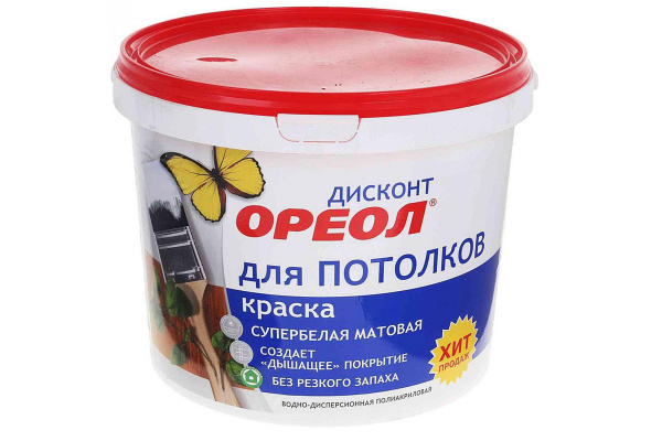 Краска водно-дисперсионная для потолков  6,5кг супербелая  ОРЕОЛ-Дисконт  2
