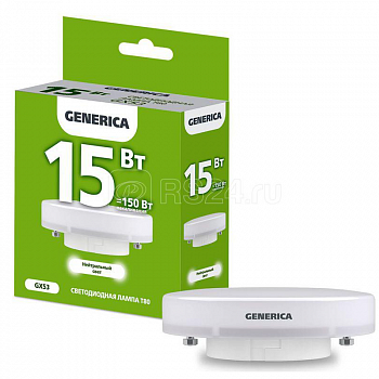 Лампа светодиодная GX53 (таблетка) 15Вт Т80 4000К  230В GENERICA (гарантия 1 год) /IEK LL-T80-15-230-40-GX53-G (10/1)