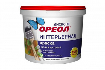 Краска водно-дисперсионная для стен  1,5кг интерьерная белая /ОРЕОЛ-Дисконт (6)